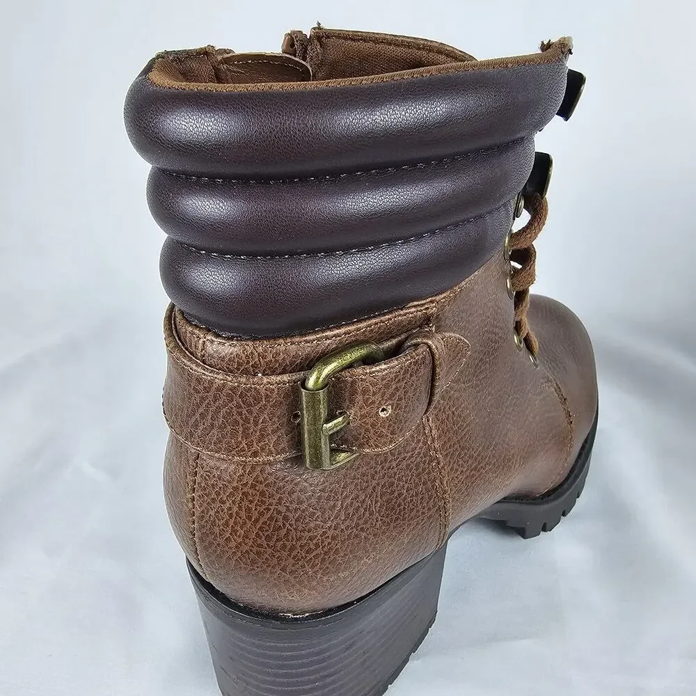 MIA Annamaria Combat Boots, Brown, Block Heel, Girl's Size 7